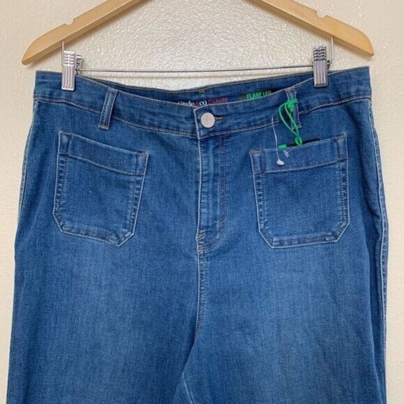 Style & Co Denim Womens Flare Bottom High Rise Jeans Size 16S Short in Blue - Picture 3 of 10